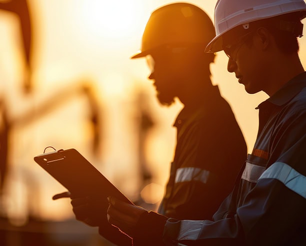 Oilfield Safety Inspection Workers Sunset